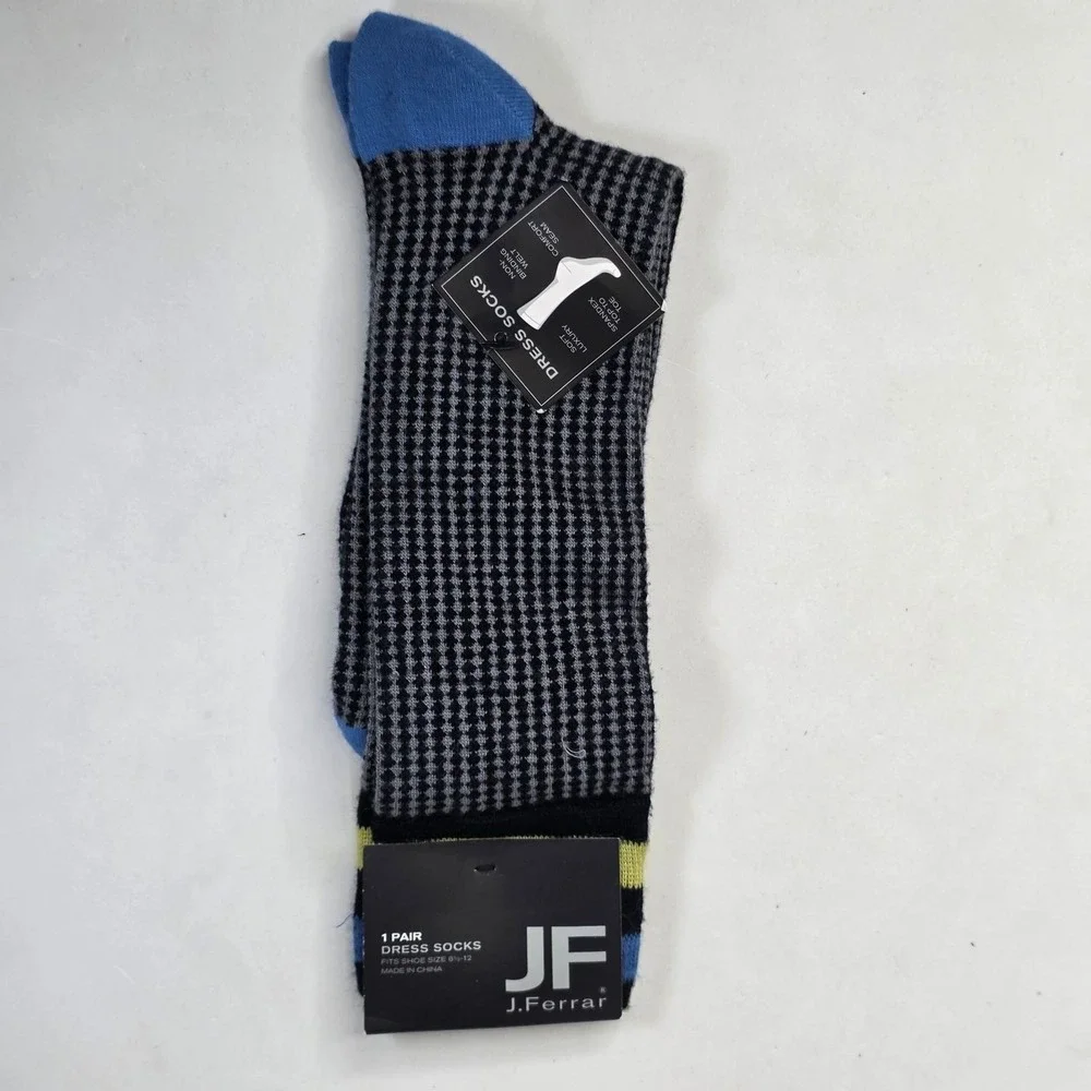 J.Ferrar Mens Dress Socks Black Grey Micro Diamond Bamboo Blend Size 10-13 NEW